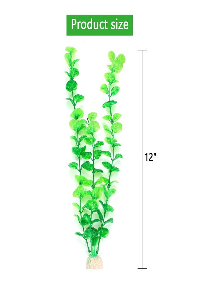 AQUANEAT نباتات اصطناعية لأحواض السمك من أكوانيت، نباتات بلاستيكية لأحواض السمك، زينة خضراء بارتفاع 12 بوصة، 10 عبوات - Image 3